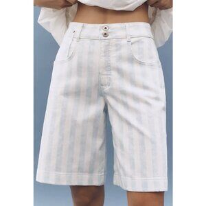 ANTHROPOLOGIE MAEVE Printed Bermuda Shorts in Washed Blue Stripe Preppy 25 NWT